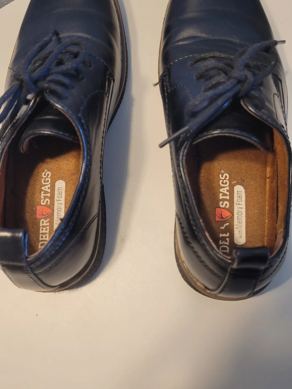 Deer Stags Black Lace-Up Kids Dress Shoes with Tan Trim